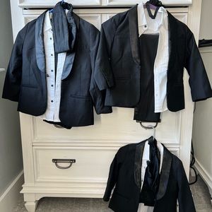 Little Tuxedos! Worn ONCE!  Paid $125 asking $55 each!  Sizes 1.5-2Y, 3-4Y, 5-6Y